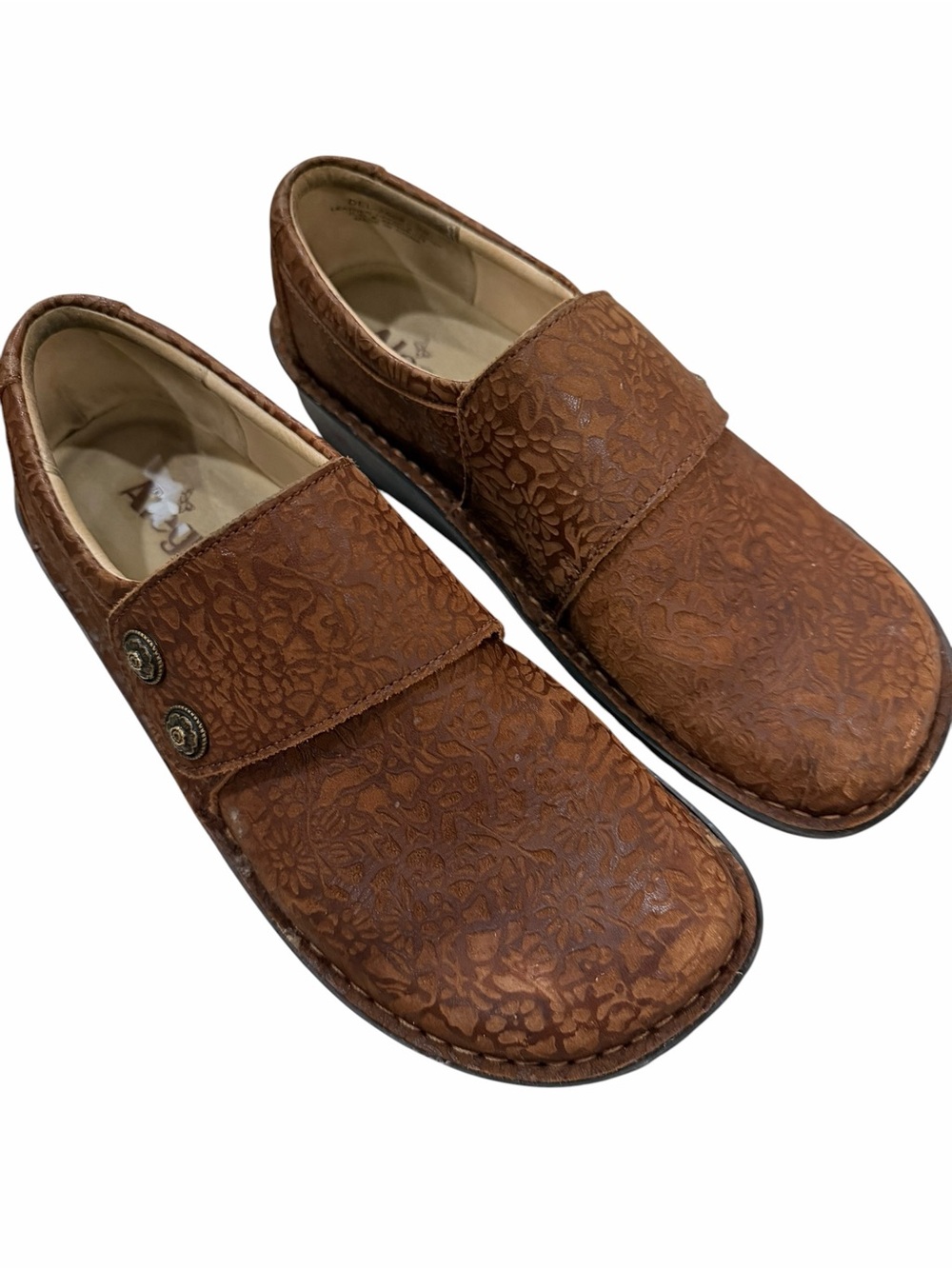 Alegria EU 39 US 9 Deliah Floral Embossed Delicut Tawny Brown Slip On Shoes S6 - Picture 6 of 10
